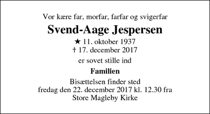 Dødsannoncen for Svend-Aage Jespersen - Copenhagen