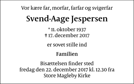 Dødsannoncen for Svend-Aage Jespersen - Copenhagen