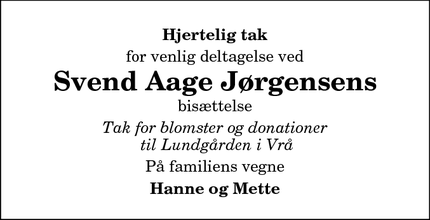 Taksigelsen for Svend Aage Jørgensens - Bindslev
