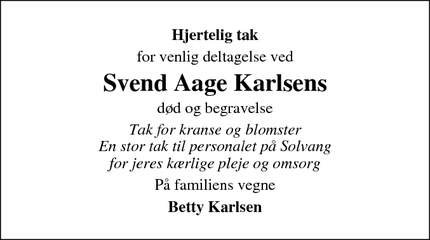 Taksigelsen for Svend Aage Karlsens - Aars