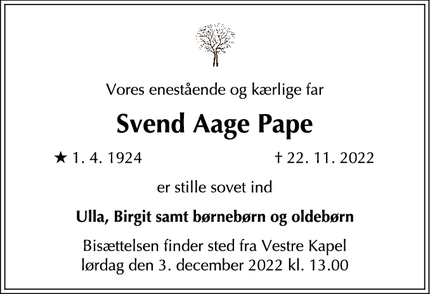 Dødsannoncen for Svend Aage Pape - Horsens