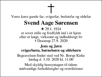 Dødsannoncen for Svend Aage Sørensen - Randers
