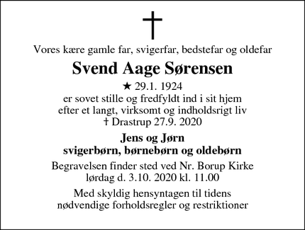 Dødsannoncen for Svend Aage Sørensen - Randers