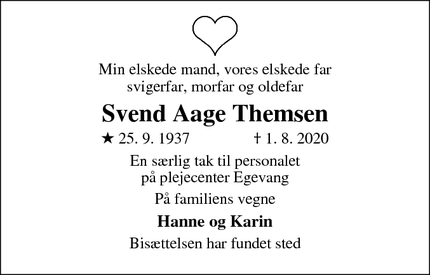 Dødsannoncen for Svend Aage Themsen - Ullerslev