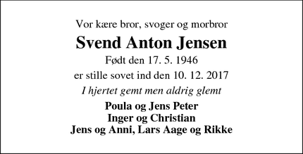 Dødsannoncen for Svend Anton Jensen - Nørre Nissum