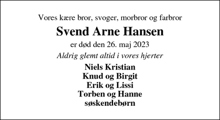 Dødsannoncen for Svend Arne Hansen - Hemmet