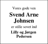 Dødsannoncen for Svend Arne Johnsen - 6900 Skjern