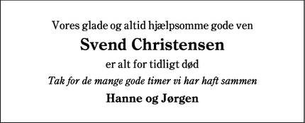 Dødsannoncen for Svend Christensen - Gram