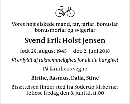 Dødsannoncen for Svend Erik Holst Jensen - København/Gentofte/Tølløse