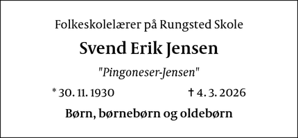 Dødsannoncen for Svend Erik Jensen  - København S