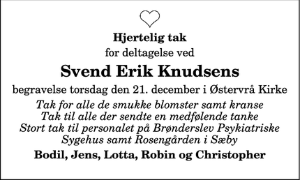 Taksigelsen for Svend Erik Knudsens - Skurup