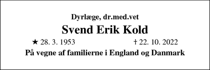 Dødsannoncen for Svend Erik Kold - København Ø