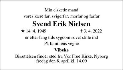 Dødsannoncen for Svend Erik Nielsen - Nyborg