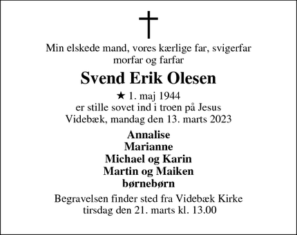 Dødsannoncen for Svend Erik Olesen - Videbæk