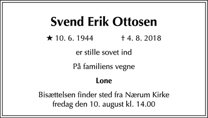 Dødsannoncen for Svend Erik Ottosen - 2850 Nærum