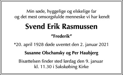 Dødsannoncen for Svend Erik Rasmussen - Sakskøbing