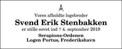 Dødsannoncen for Svend Erik Stenbakken - Frederikshavn