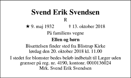 Dødsannoncen for Svend Erik Svendsen - Hillerød
