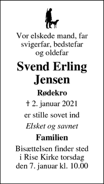 Dødsannoncen for Svend Erling Jensen - Rødekro