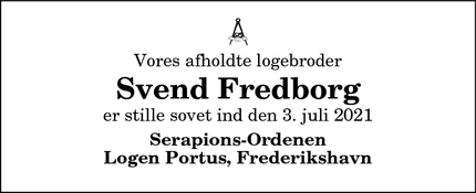 Dødsannoncen for Svend Fredborg - Frederikshavn