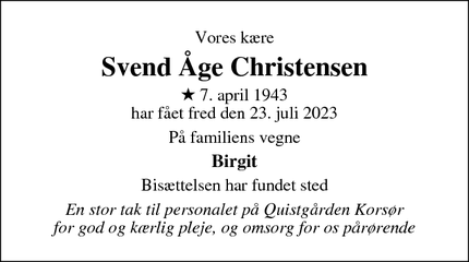 Dødsannoncen for Svend Åge Christensen - Skælskør