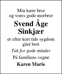 Dødsannoncen for Svend Åge Sinkjær - Ringkøbing
