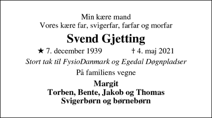 Dødsannoncen for Svend Gjetting - Ølstykke