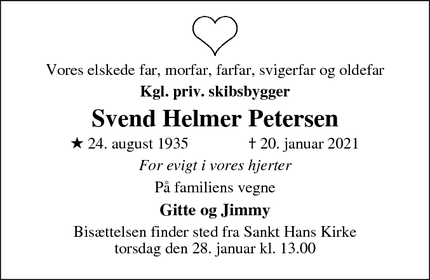 Dødsannoncen for Svend Helmer Petersen - Odense