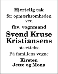 Taksigelsen for Svend Kruse
Kristiansens - Frederiksberg