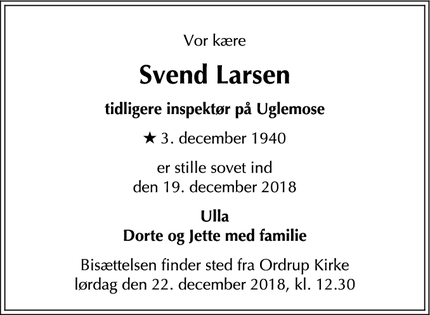 Dødsannoncen for Svend Larsen - Ordrup