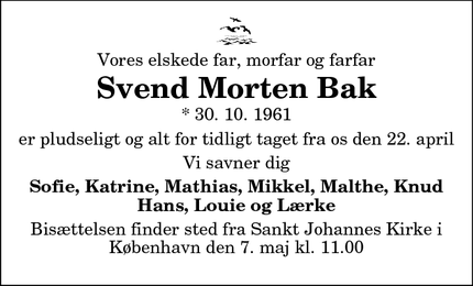 Dødsannoncen for Svend Morten Bak - Hjørring