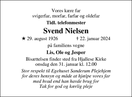 Dødsannoncen for Svend Nielsen - Odense