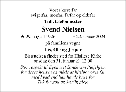 Dødsannoncen for Svend Nielsen - Odense