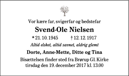 Dødsannoncen for Svend-Ole Nielsen - Brørup