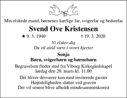 Dødsannoncen for Svend Ove Kristensen - Almind, 8800 Viborg