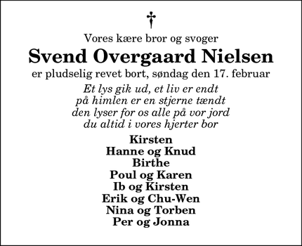 Dødsannoncen for Svend Overgaard Nielsen - Snedsted