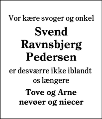Dødsannoncen for Svend Ravnsbjerg Pedersen - Varde