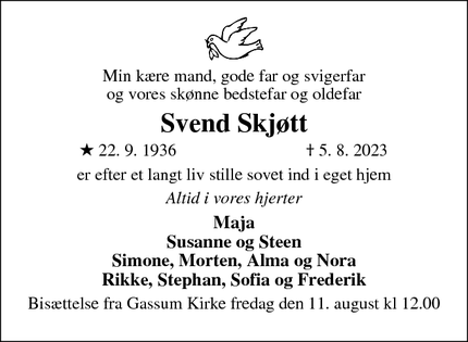 Dødsannoncen for Svend Skjøtt - Gassum