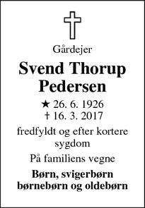 Dødsannoncen for Svend Thorup Pedersen - Assenløse, 4130 Viby sjæl.