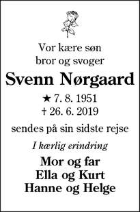 Dødsannoncen for Svenn Nørgaard - ØLGOD