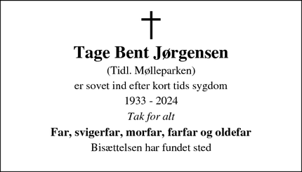 Dødsannoncen for Tage Bent Jørgensen - Næstved