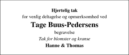 Taksigelsen for Tage Buus-Pedersens - Skørping