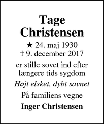 Dødsannoncen for Tage Christensen - Hjøllund