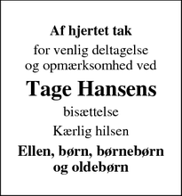 Taksigelsen for Tage Hansen - Sønderborg