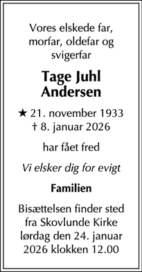 Dødsannoncen for Tage Juhl Andersen - Herlev