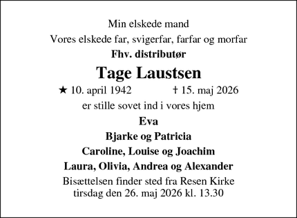 Dødsannoncen for Tage Laustsen - Skive