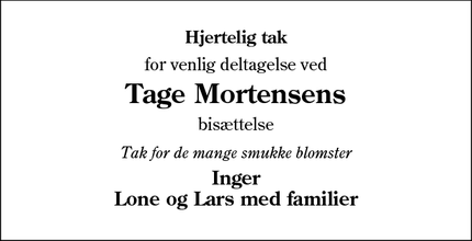 Dødsannoncen for Tage Mortensens - Haderslev