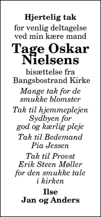 Taksigelsen for Tage Oskar
Nielsens - Frederikshavn
