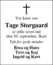 Dødsannoncen for Tage Storgaard - Ikast