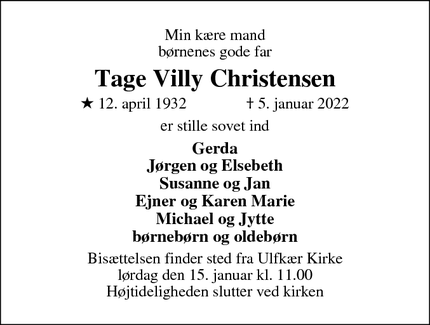 Dødsannoncen for Tage Villy Christensen - Ulfborg